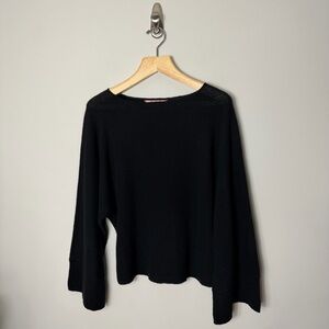 Beyond Threads Boatneck Sweater Black Cotton Blend Wide Sleeves Pullover *R